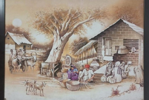 Village Scene Painting